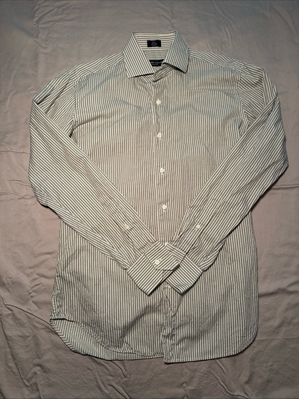Peter Millar White Dress Shirt with Black Pinstripes